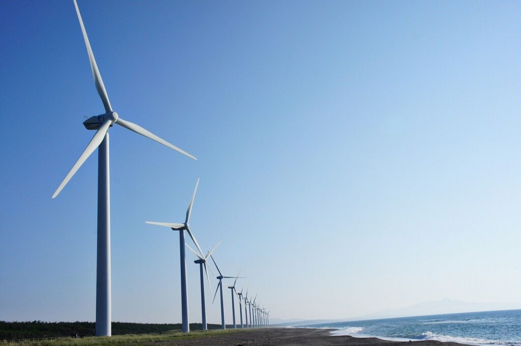 coast, wind turbine, sea